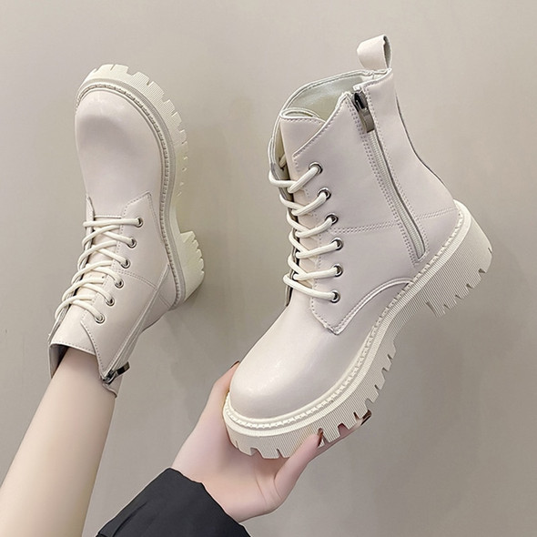 Lucyever Fashion Buckle Combat Boots for Women 2023 Lace Up Platform