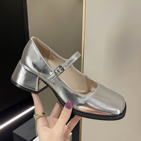 Rimocy Silver Thick Heels Mary Jane Shoes Women 2022 Buckle Strap Rimocy Silver Thick Heels Mary Jane Shoes Women 2022 Buckle Strap