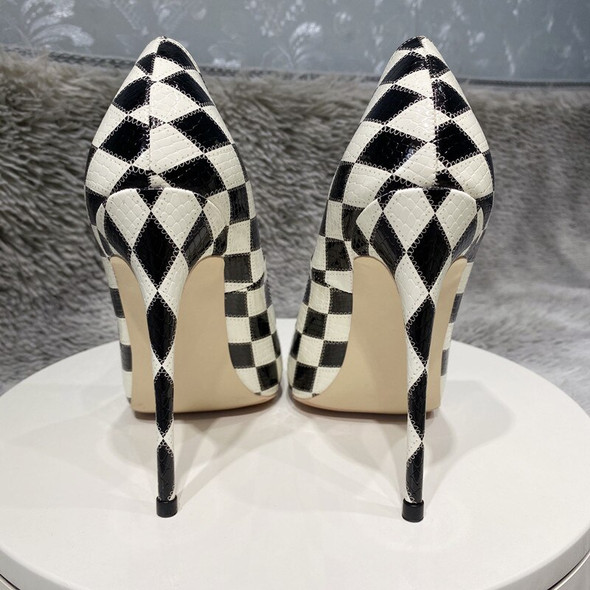 Black White Diamond Crocodile Effect Women Pointy Toe High Heel Shoes Black White Diamond Crocodile Effect Women Pointy Toe High Heel Shoes