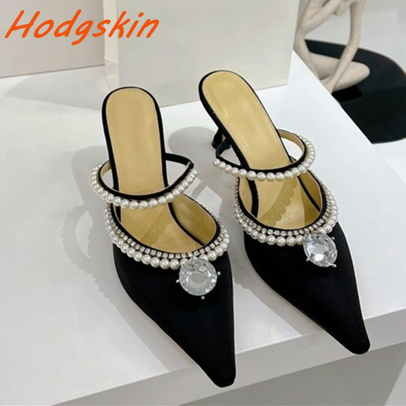 Pearl Straight Strap Outside Slippers Slingback Pointed Toe Slip On