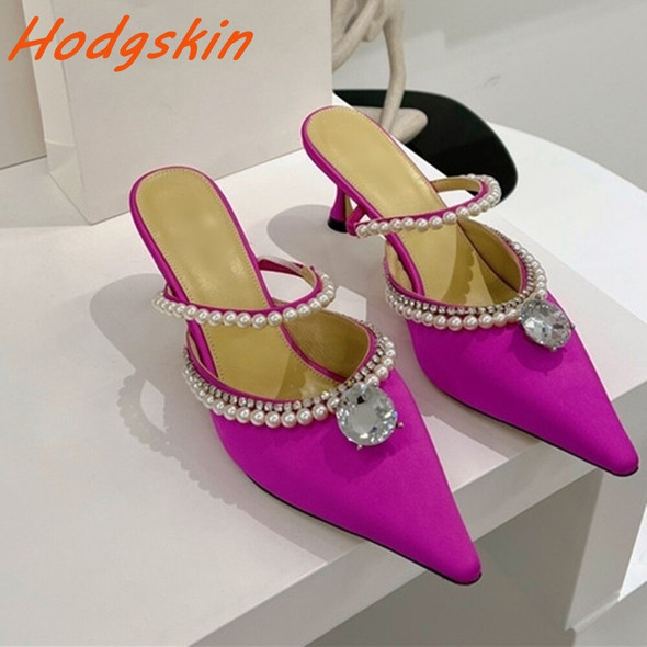 Pearl Straight Strap Outside Slippers Slingback Pointed Toe Slip On