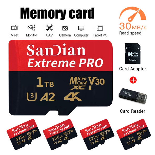 High Speed Flash Memory Cards Micro SD Card 128GB 512GB SD Memory Card 256GB 1TB SD Card for Phone Cameras MP3/MP4 Player