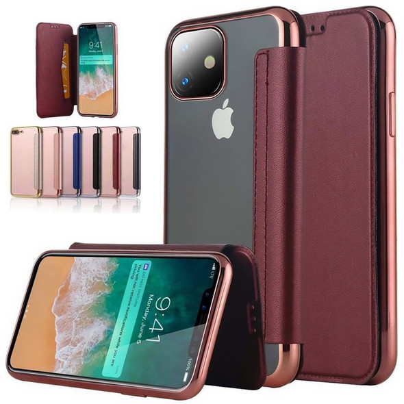 Fashion Electroplate Slim Book Flip Case For iPhone X 10 XR XS Max 7 8 Plus 11 Pro 12 13 Mini 14 Card Slots Stand Clear Cover