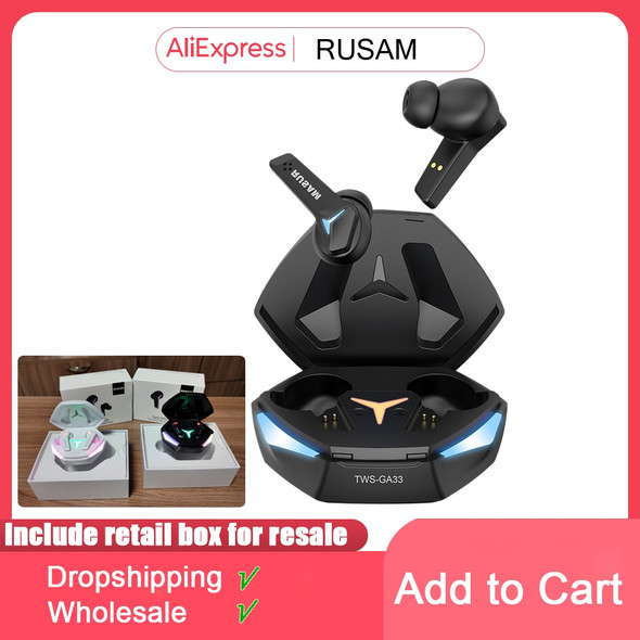 RUSAM GA33 Gamer Headset Low Latency Bluetooth Headphones TWS Wireless Bass Touch Control Earbuds HD Noise Cancellation Earphone RUSAM GA33 Gamer Headset Low Latency Bluetooth Headphones TWS Wireless Bass Touch Control Earbuds HD Noise Cancellation Earphone