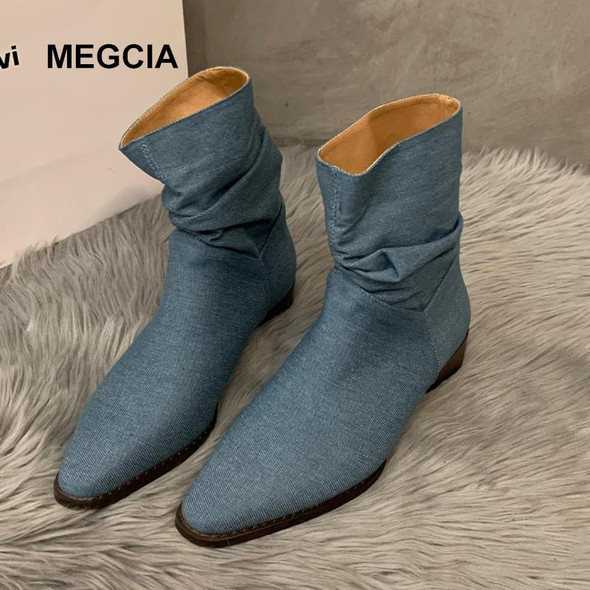 Blue Jean Boots Women's Autumn Shoes Pointed Toe Low Heel Ankle Boots