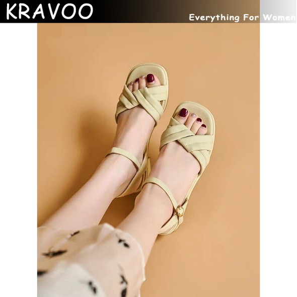 KRAVOO Women Shoes Thick Increase Women Sandals Solid Color Ladies