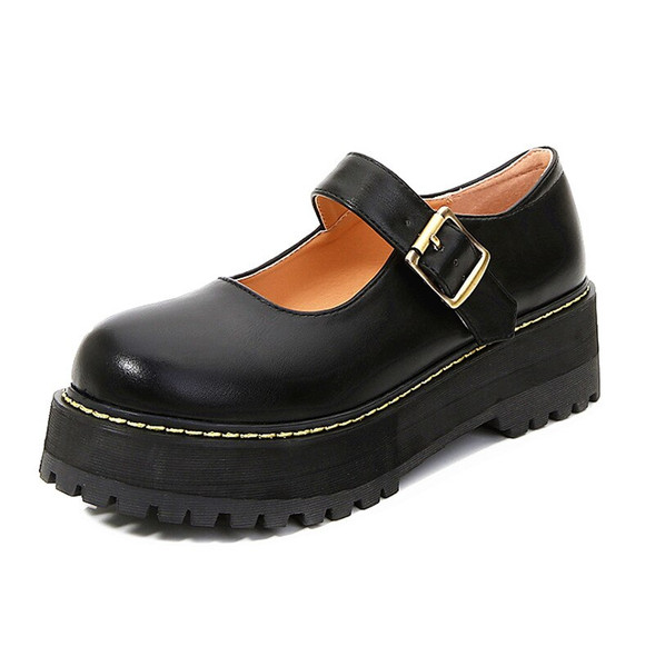 College Style Mary Janes Single Shoes Thick Soled Flat Platform Shoe