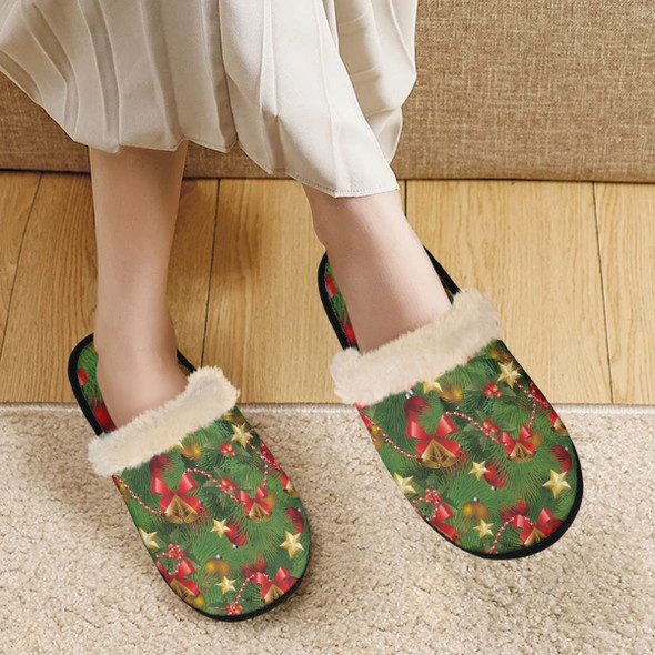 Christmas Tree Pattern Cotton Slippers Classic Print Warm Custom Round Christmas Tree Pattern Cotton Slippers Classic Print Warm Custom Round