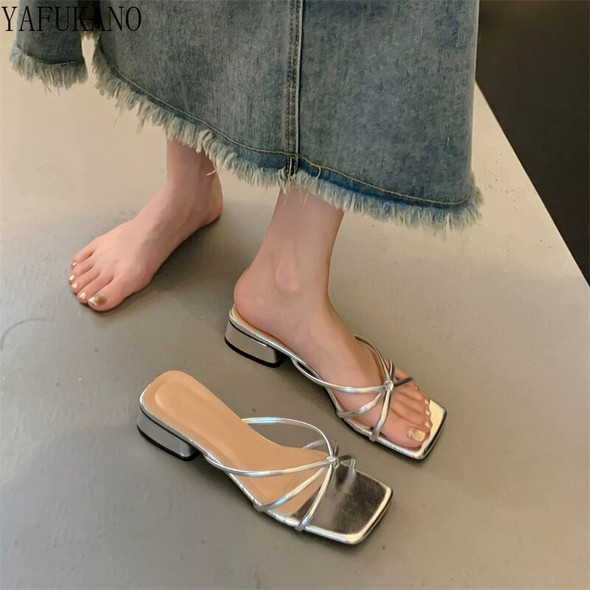 Luxury Women Slippers Fashion Knot Detail Narrow Band Chunky Heel Luxury Women Slippers Fashion Knot Detail Narrow Band Chunky Heel