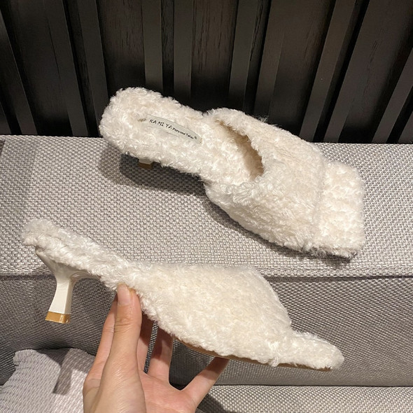 Fur Mid Heels Slippers New Trend Stilettos Women Cotton Shoes Autumn Fur Mid Heels Slippers New Trend Stilettos Women Cotton Shoes Autumn
