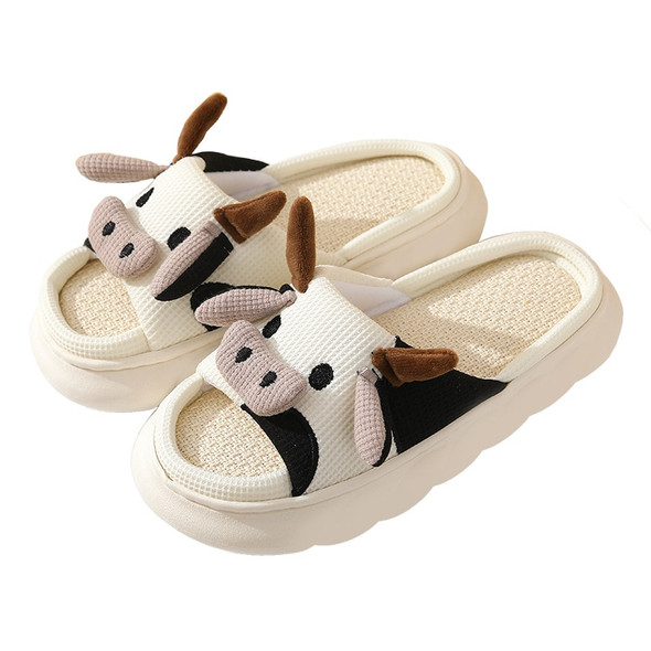 Women Soft Linen Slippers Men Cute Milk Cow Sandals Adults Four Women Soft Linen Slippers Men Cute Milk Cow Sandals Adults Four