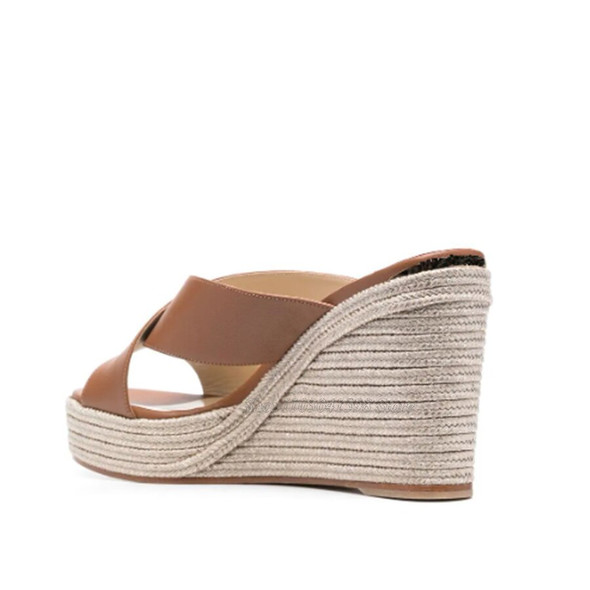 Braided Slope Heel Slipper Sandals Open Toe High Heel Shoes Women Braided Slope Heel Slipper Sandals Open Toe High Heel Shoes Women
