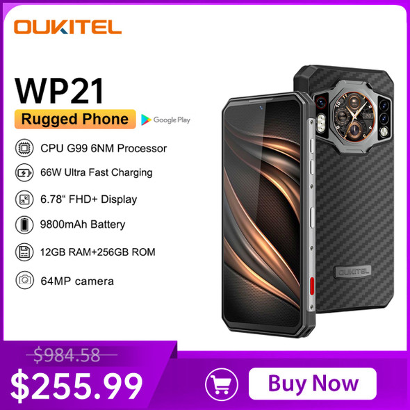 Oukitel WP21 Rugged Cell Phone Night Vision, 9800 mAh, Mobile phone 12GB+256GB, 64MP Camera, Smartphone 66W,120 Hz Helio G99