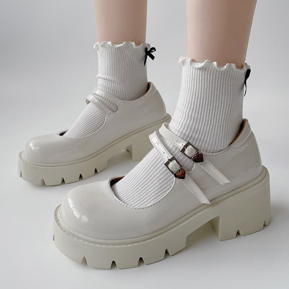 Rimocy Chunky Platform Mary Jane Shoes Women Heart Buckle Strap Thick