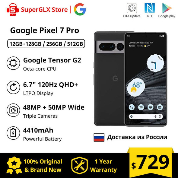 Original Google Pixel 7 Pro 5G Smartphone 12GB RAM 128GB/256GB ROM 6.7" NFC Octa Core Android 13 IP68 dust/water resistant Phone