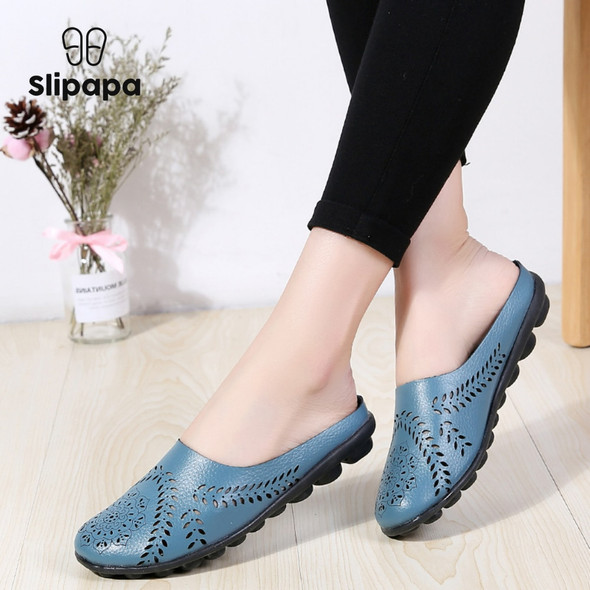 Women Flats Summer Genuine Leather Flat Slippers Round Toe Women Flats