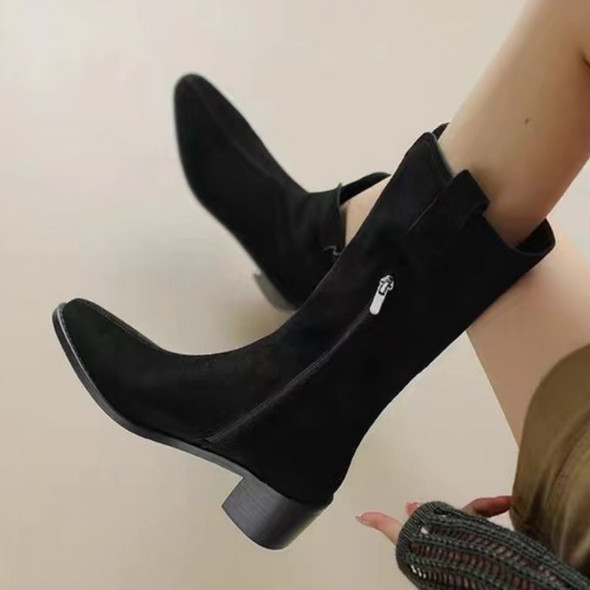 Chelsea Boots Women Designer 2023 New Mid Calf Pointed Toe Sexy Pumps