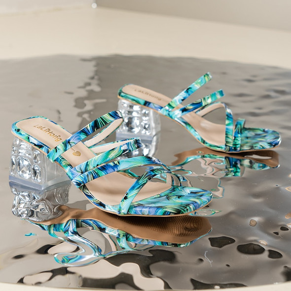 Women's slippers color block block heels rhinestone flowers Women's slippers color block block heels rhinestone flowers