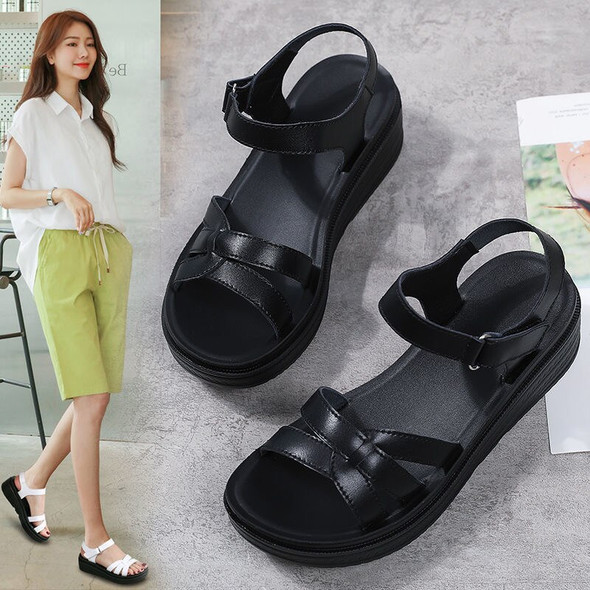 Genuine Leather Women's Sandals  New Thick Sole Elevated Soft Sole