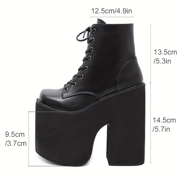 Women's Y2K Style Short Boots Square Closed Toe Lace Up Platform Shoes Women's Y2K Style Short Boots Square Closed Toe Lace Up Platform Shoes