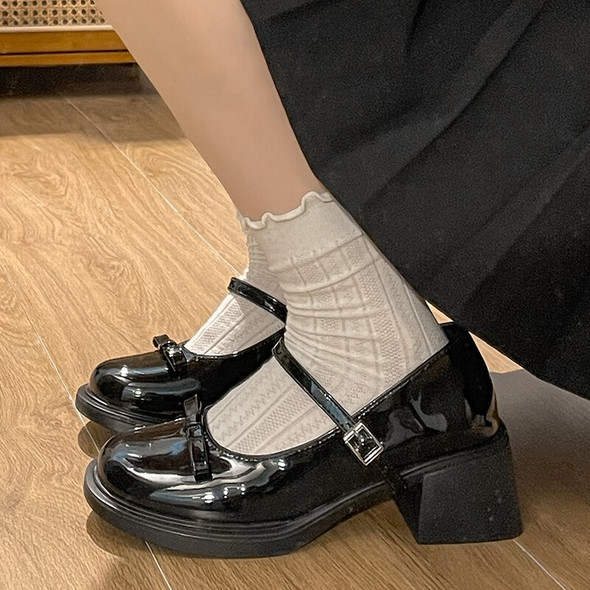 Patent Leather Jk Uniform Dress Shoes for Women Vintage Square Heels