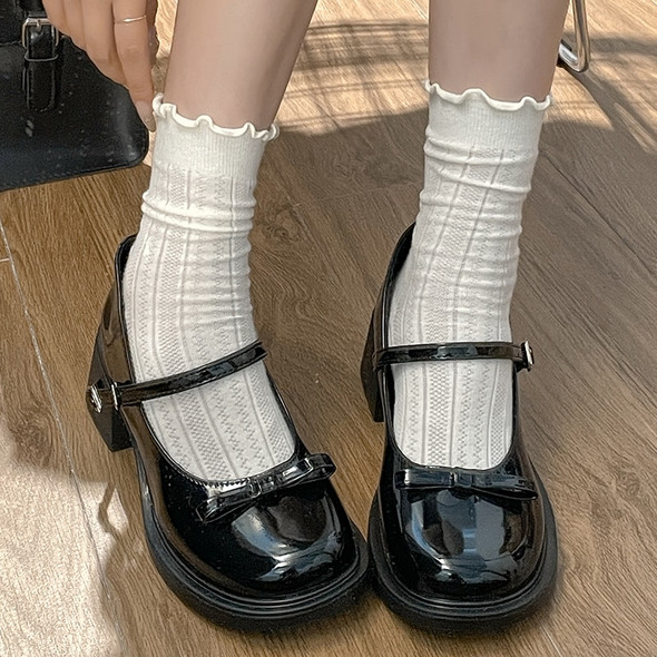 Patent Leather Jk Uniform Dress Shoes for Women Vintage Square Heels