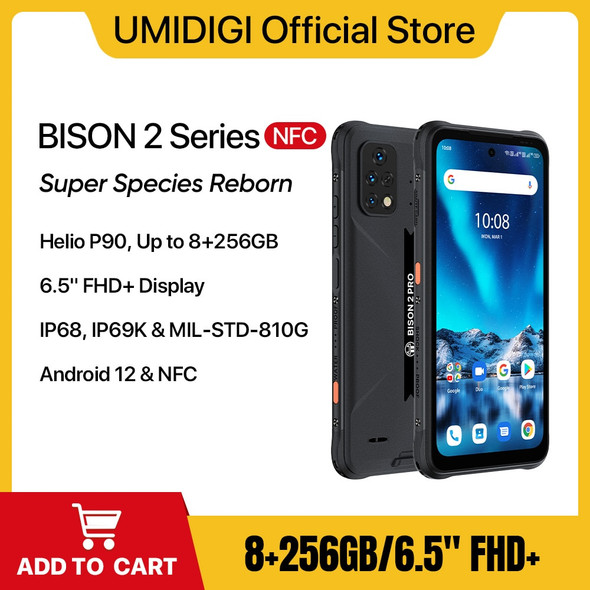 UMIDIGI Bison 2 Series Rugged Phone, 128GB 256GB, Android 12 Smartphone, Helio P90 6.5" FHD+ 48MP Camera, Waterproof 4G Celular