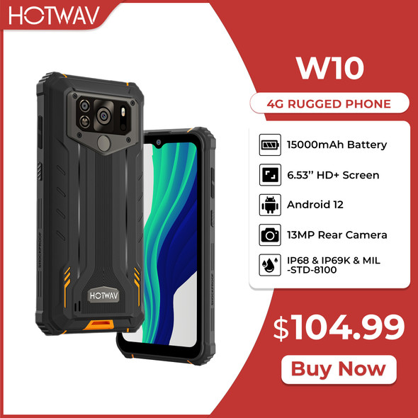 HOTWAV W10 Large Battery Rugged Smartphone Android 12 Mobile Phone 13MP Camera IP68 IP69K 6.53'' HD+ 4GB 32GB Cellphone 2022 HOTWAV W10 Large Battery Rugged Smartphone Android 12 Mobile Phone 13MP Camera IP68 IP69K 6.53'' HD+ 4GB 32GB Cellphone 2022