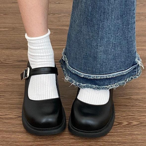 Vintage Ankle Buckle Mary Jane Shoes Women Patent Leather Thick Heels