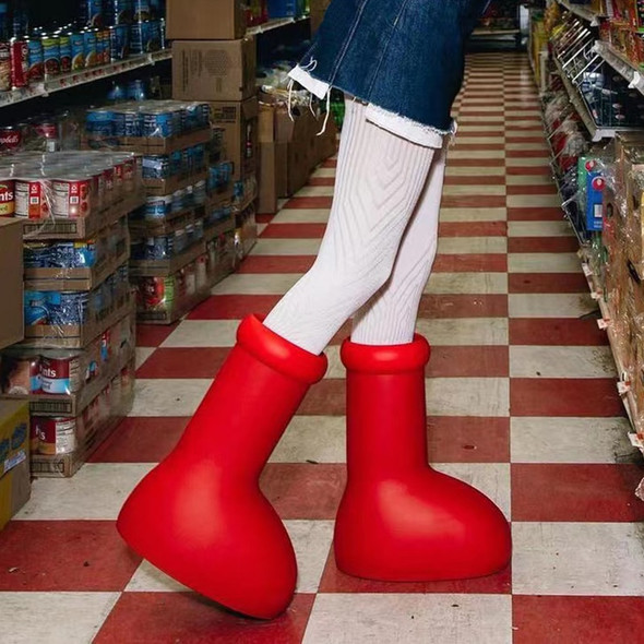 Big Red Knee High Boots Round Toe Balloon Slip on Ladies Casual Boots