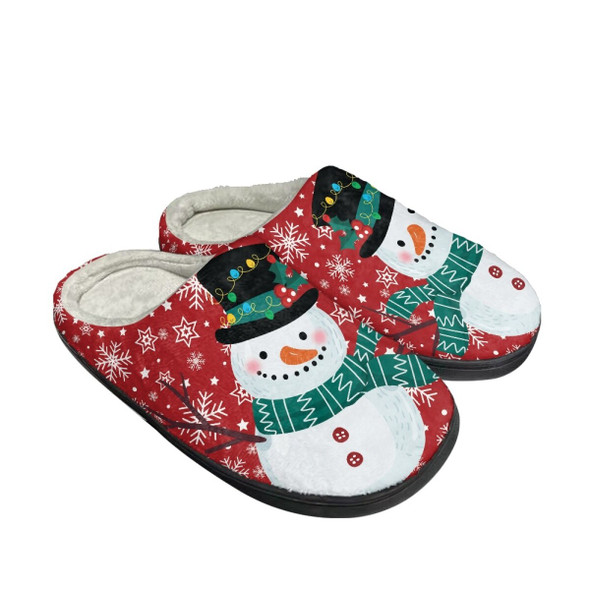 Cartoon Snowman Cotton Slippers Snowflake Anti slip Print Red Fuzzy Cartoon Snowman Cotton Slippers Snowflake Anti slip Print Red Fuzzy