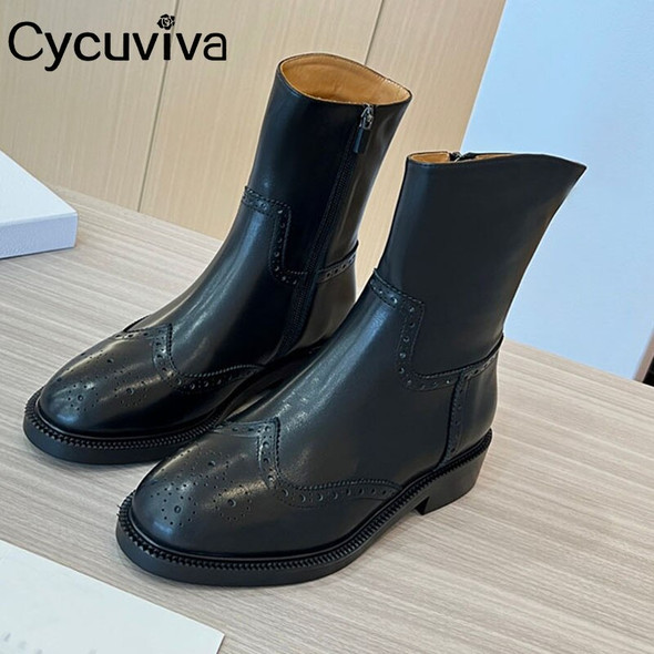 Luxury Brand Real Leather Ankle Chelsea Boots Women Leather Square Low