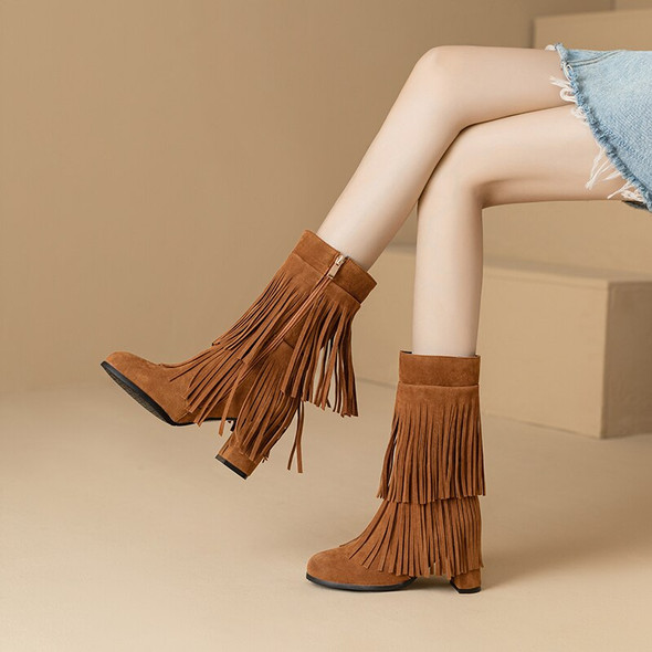 2023 Autumn And Winter New Short Boots Women Tassel Coarse 7.5cm High