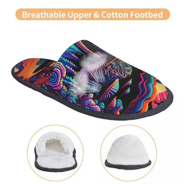 Custom Print Women Trippy Psychedelic Vibrant Mushrooms House Slippers