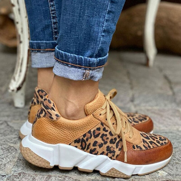 2022 Women Autumn Leopard Thick Soled Sneakers Stitching Lace Up Sport