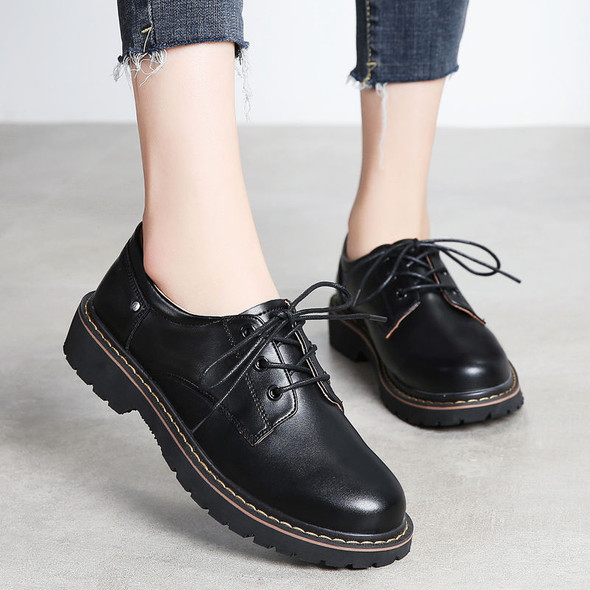 Black Lolita Shoes Flats Women Oxford Fur Loafers Female Leather Mary