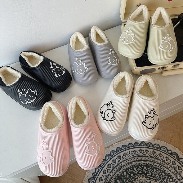 2024 Winter Women Cotton Slippers Waterproof Cartoon Cat Warm Home