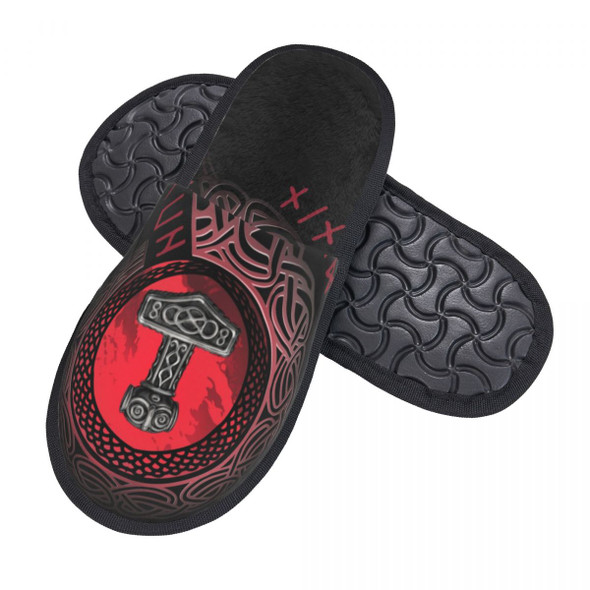 Viking Runes Thor Mjolnir House Slippers Women Cozy Memory Foam Norse