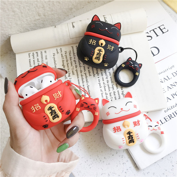 Lovely Japanese Style Lucky Cat Silicone Protective Cover Wireless Earphone Case