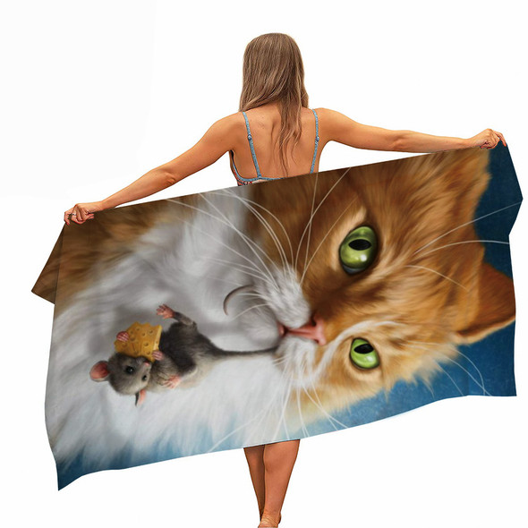 3D Style Microfiber Cat Printed Square Beach Towel Microfiber