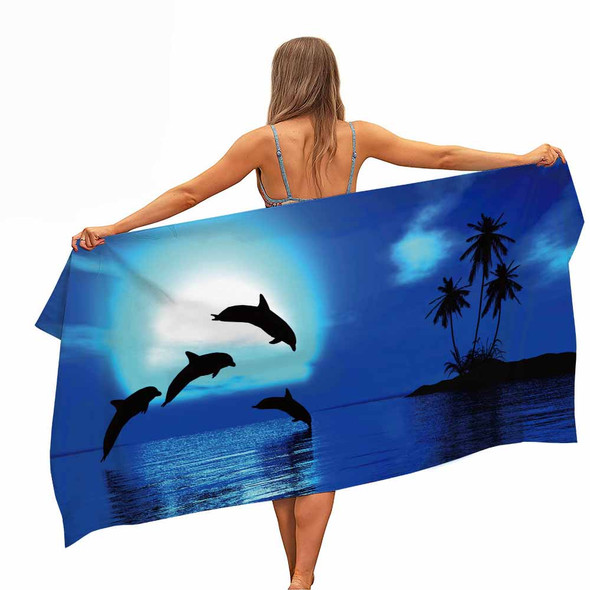 3D Style Dolphin Printed Microfiber Beach Towel embroidery