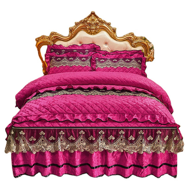 American Style 3d printed embroid wedding Velvet 4pcs Quilted Comforter Cover