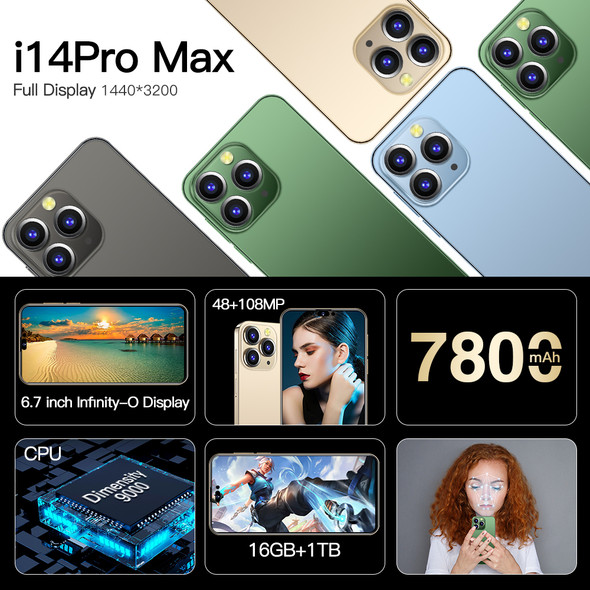 14 Pro Max 6.7 Inch Dual Sim 16GB+1TB Big Screen Android Mobail smartphone