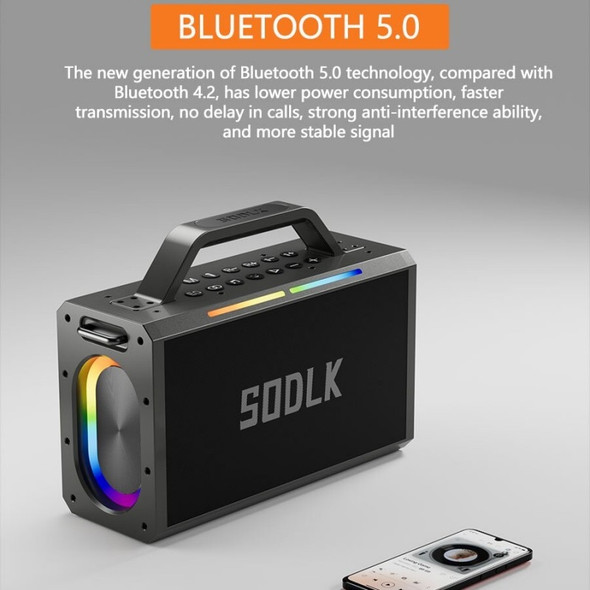 SODLK TWS Wireless Party Box 200W Heavy Bass Reverberation Bluetooth Speaker RGB Portable Subwoofer Outdoor Karaoke Sound System