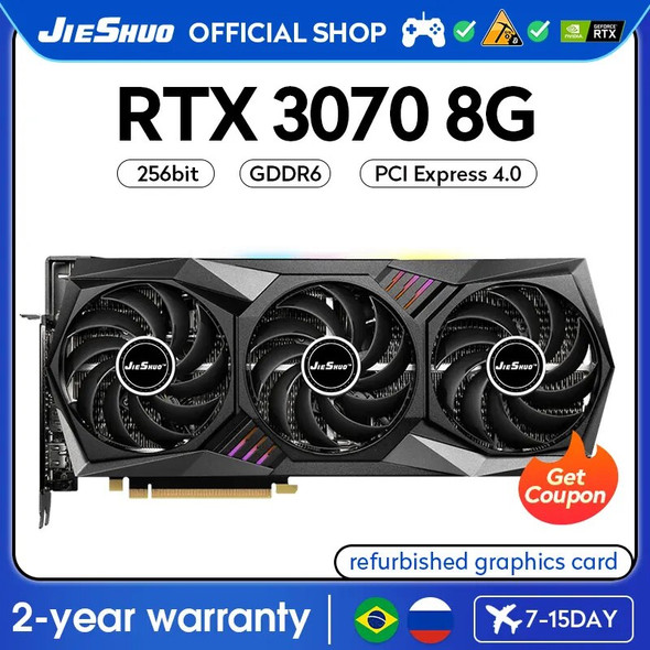 JIESHUO NVIDIA RTX 3070 8GB Gaming Graphics GPU 256-bit GDDR6 PCI-E 4.0 5888 RTX3070 8G PC Desktop Video Office KAS ETC RVN CFX