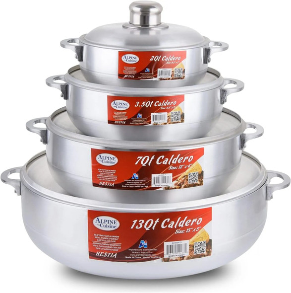 Cuisine Aluminum Caldero Stock Pot Set (2/3.5/7/13 Quart), Cosine Cooking Dutch Oven, Serve Large & Small Groups, Riveted Ha