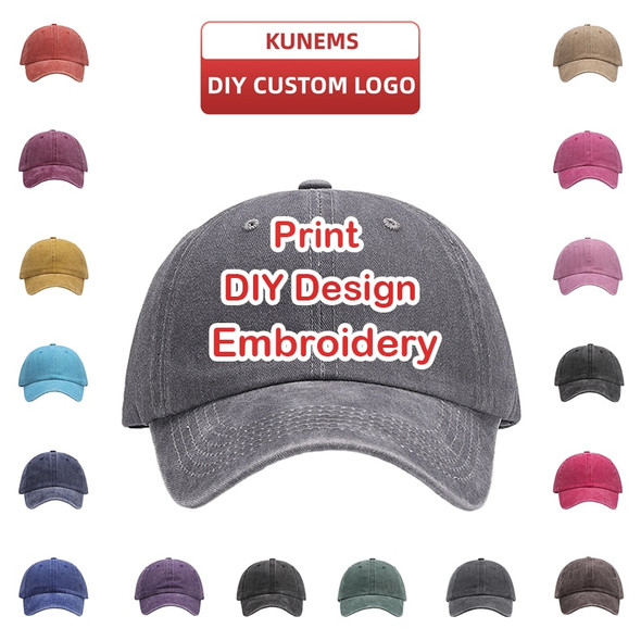 KUNEMS Custom Logo Baseball Cap for Men and Women DIY Design Letter Embroidery Retro Hat Customize Cap Graphic Print Wholesale