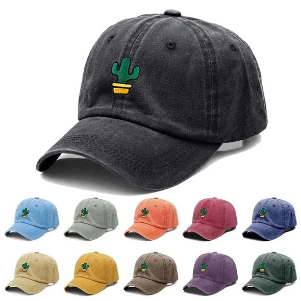 New Cactus Embroidery Washed Cotton Baseball Cap Fashion Women Men Hat Sport Visors Snapback Cap Sun Hat Breathable Outdoor Caps