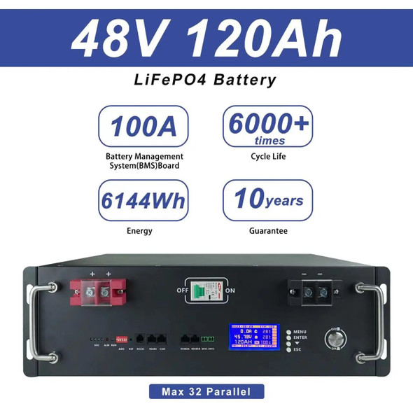 LiFePO4 48V 120Ah Battery Pack 51.2V 100Ah 120Ah 50Ah Lithium Battery 6000+ Cycles for Home RV Solar Off-Grid 48V LiFePO4 NO Tax