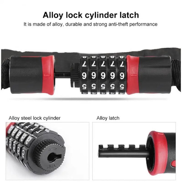 Bicycle Lock Password Mountain Bike Portable Lock Chain Electric Bike Anti-theft Chain Safety Lock 5-Digit Bicycle Accessories
